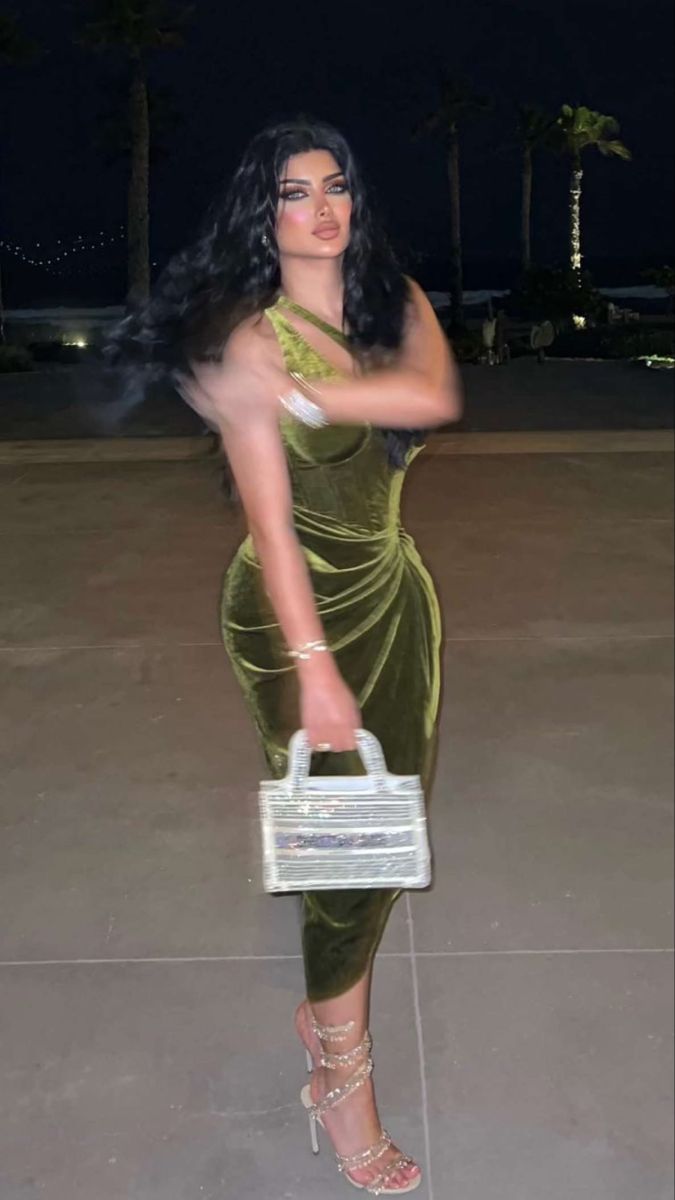 Pretty Sheath One Shoulder Green Velvet Slit Tea Length Evening Dress Prom Dresses C3415