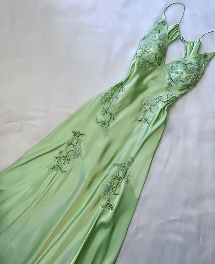 Pretty Mermaid V Neckline Green Satin Backless Evening Dress Prom Dresses With Beads C3416