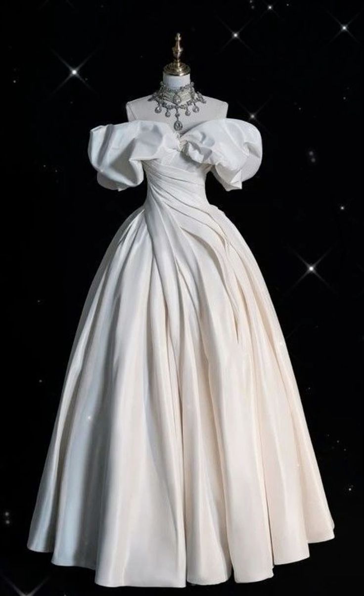 Chic Ball Gown Off The Shoulder Satin Ruffles Long White Wedding Dresses Brides Dress C3429