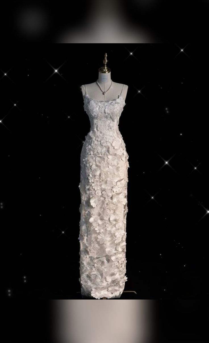 Chic Sheath Spaghetti Straps White Satin Flowers Long Wedding Dresses Brides Dress C3432