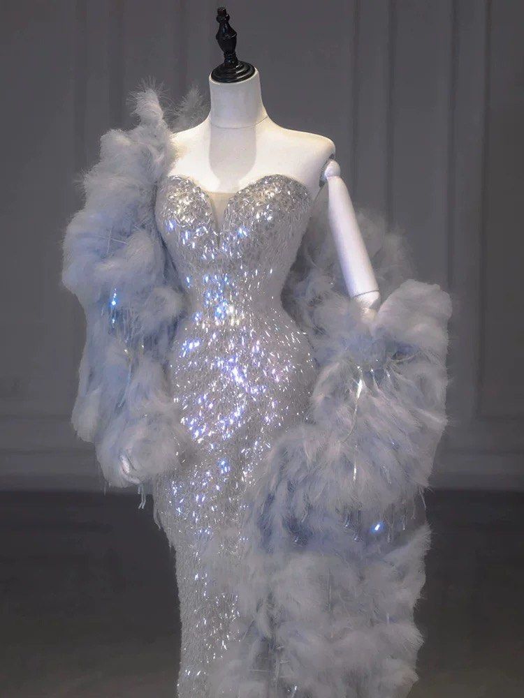 Pretty Mermaid Sweetheart Sequin Long Evening Dress Prom Dresses Birthday Outfits C3461-1