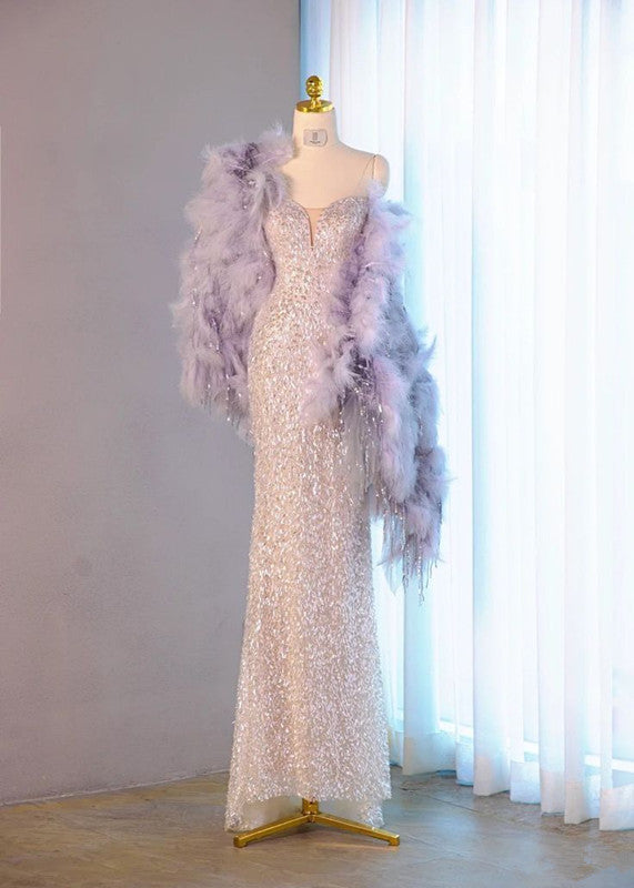 Elegant Mermaid Sweetheart Sequin Pink Sleeveless Long Prom Dresses C3497