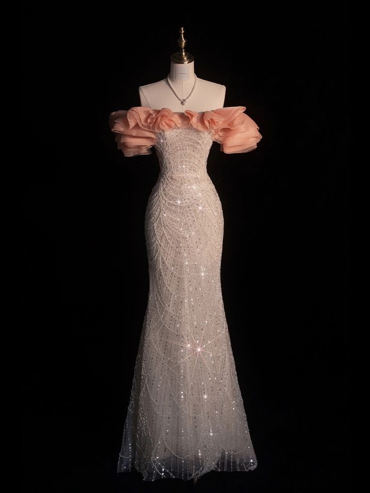 Elegant Mermaid Off The Shoulder Sequin Evening Dress Long Silver Prom Dresses C3517