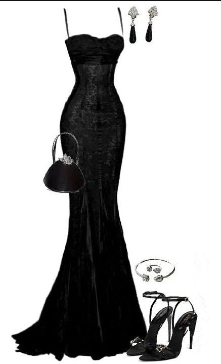 Elegant Mermaid Spaghetti Straps Black Lace Long Prom Dress Birthday Outfits C3536
