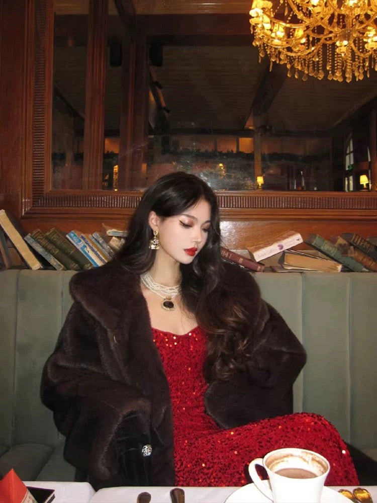 Vintage Mermaid Spaghetti Straps Red Sequin Birthday Dress Prom Dresses C3612