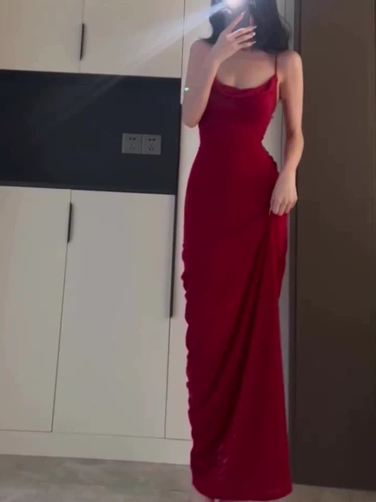 Gorgeous Sheath Spaghetti Straps Red Long Evening Dress Prom Dresses Birthday Outfits C3615