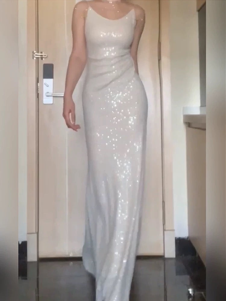 Gorgeous Mermaid Spaghetti Straps Sequin Evening Dress Prom Dresses Birthday Outfits C3623