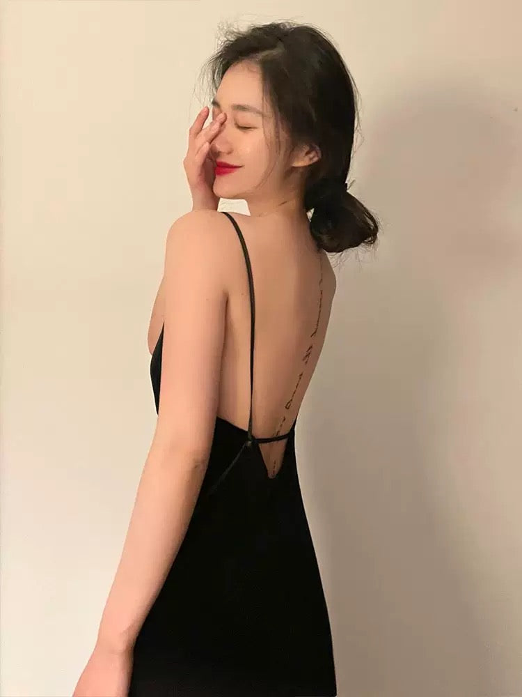 Gorgeous Sheath Spaghetti Straps Black Evening Dress Prom Dresses Birthday Outfits C3634