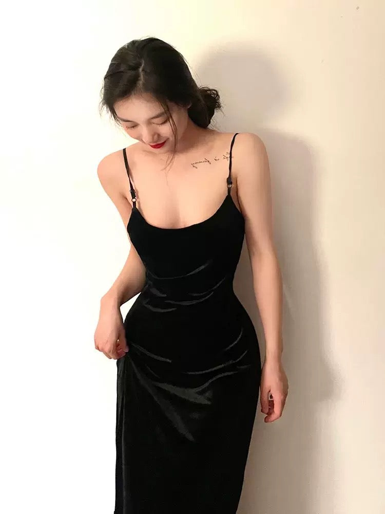 Gorgeous Sheath Spaghetti Straps Black Evening Dress Prom Dresses Birthday Outfits C3634