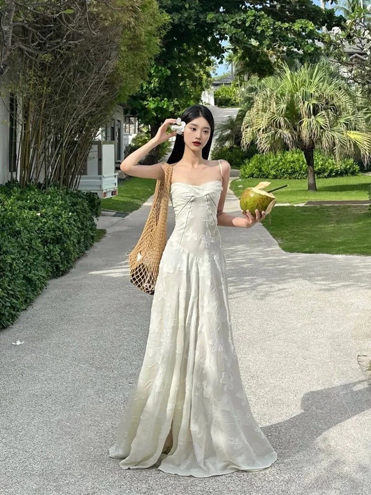 Robe de soirée longue vintage à bretelles spaghetti en dentelle blanche, robe de bal C3674