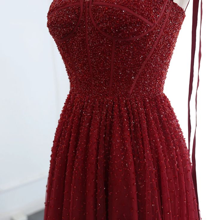 Vintage Ball Gown Straps Red Tulle Beading Long Evening Dress Prom Dresses C3693