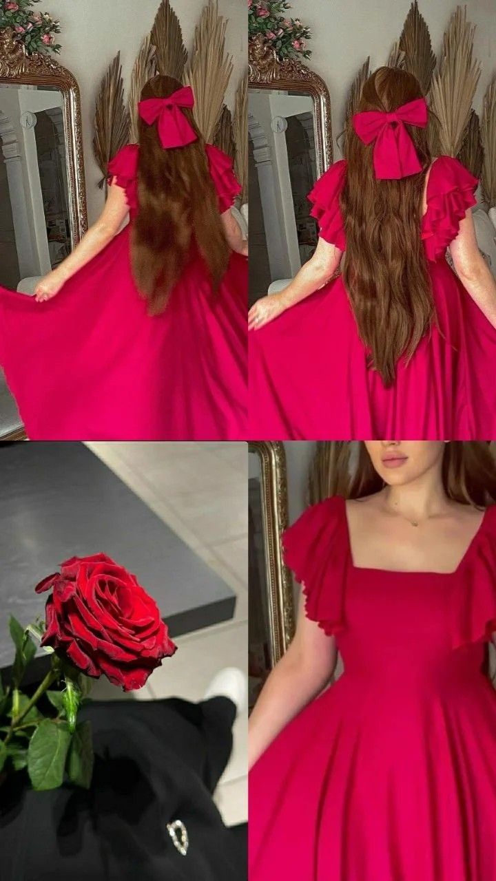 Sexy A line Square Neckline Hot Pink Prom Dress Party Evening Dress C3709