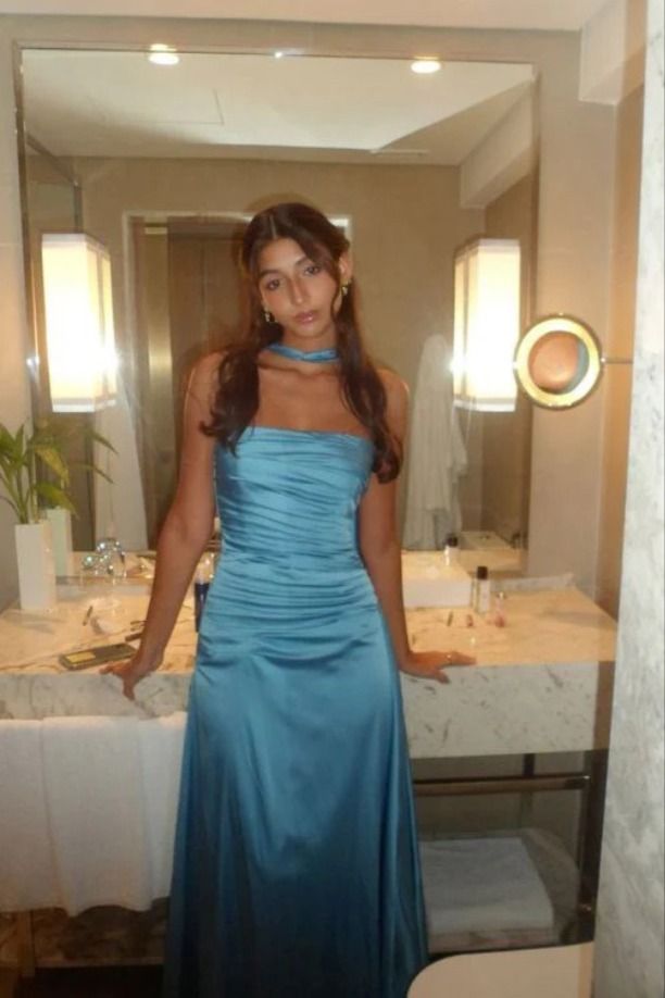 Sexy Sheath Strapless Blue Satin Prom Dresses Party Evening Dress With Ribbon C3724