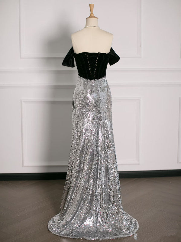 Sexy A Line Off The Shoulder Sequin Prom Dresses Party Evening Dress With Ruffles C3751