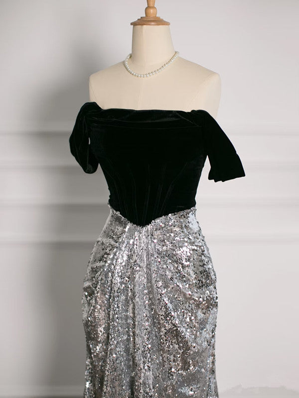 Sexy A Line Off The Shoulder Sequin Prom Dresses Party Evening Dress With Ruffles C3751