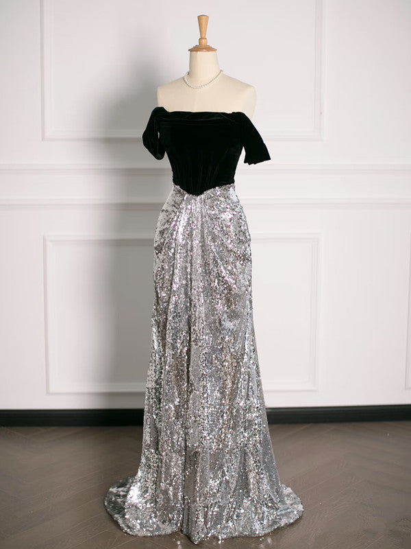 Sexy A Line Off The Shoulder Sequin Prom Dresses Party Evening Dress With Ruffles C3751