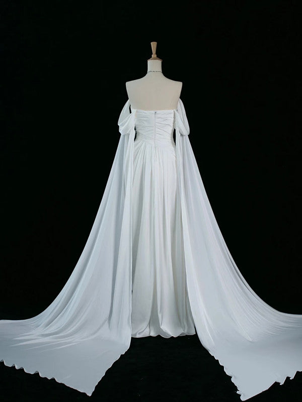Pretty A Line Off The Shoulder White Satin Long Prom Dresses Party Evening Dress C3761