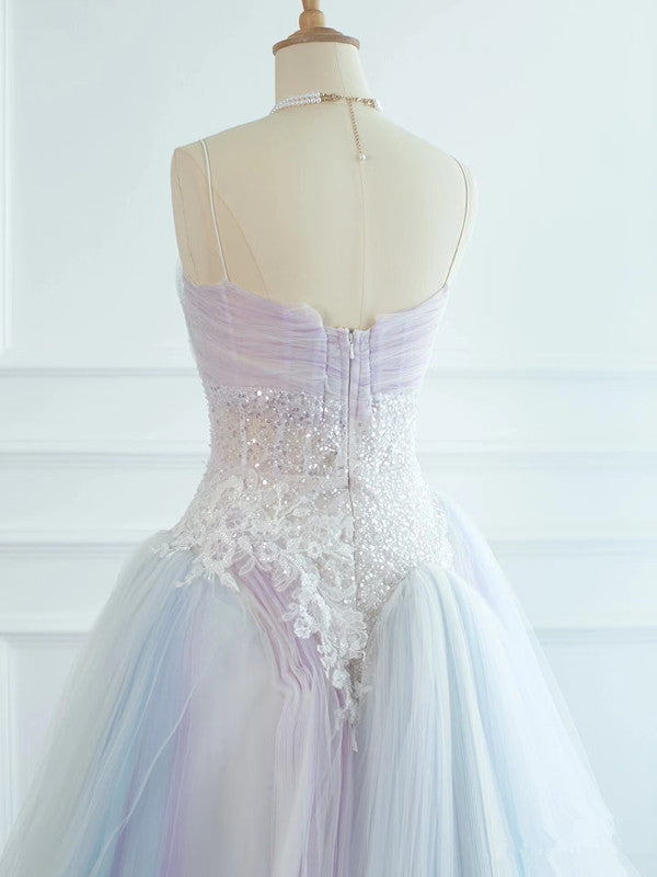 Robe de soirée longue en tulle à bretelles spaghetti et jolie robe de bal C3773
