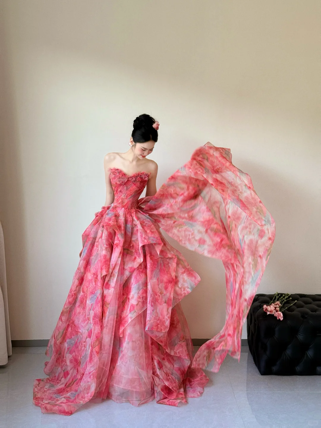 Summer Unique A Line Strapless Chiffon Long Prom Dresses C3826