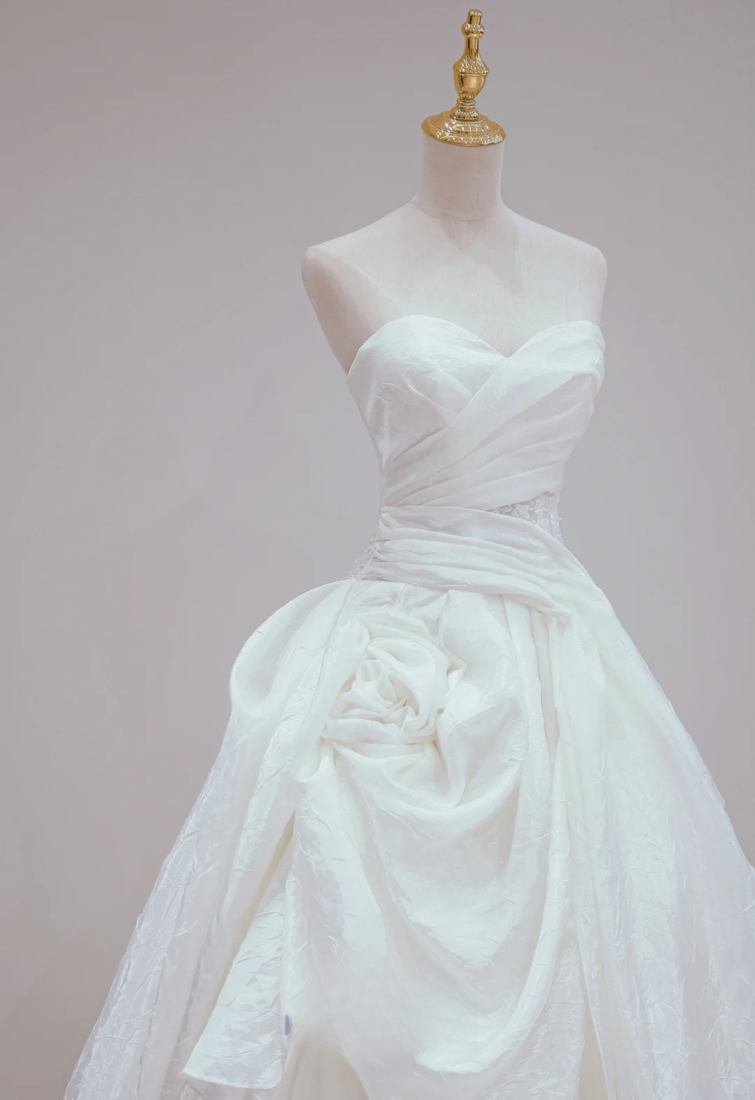 Dreamy A Line Strapless White Satin Pleated Long Wedding Dresses C3829