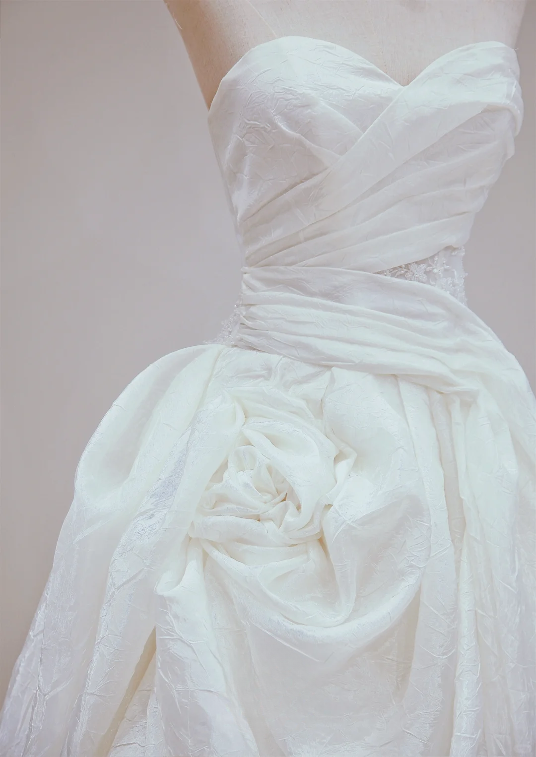 Dreamy A Line Strapless White Satin Pleated Long Wedding Dresses C3829
