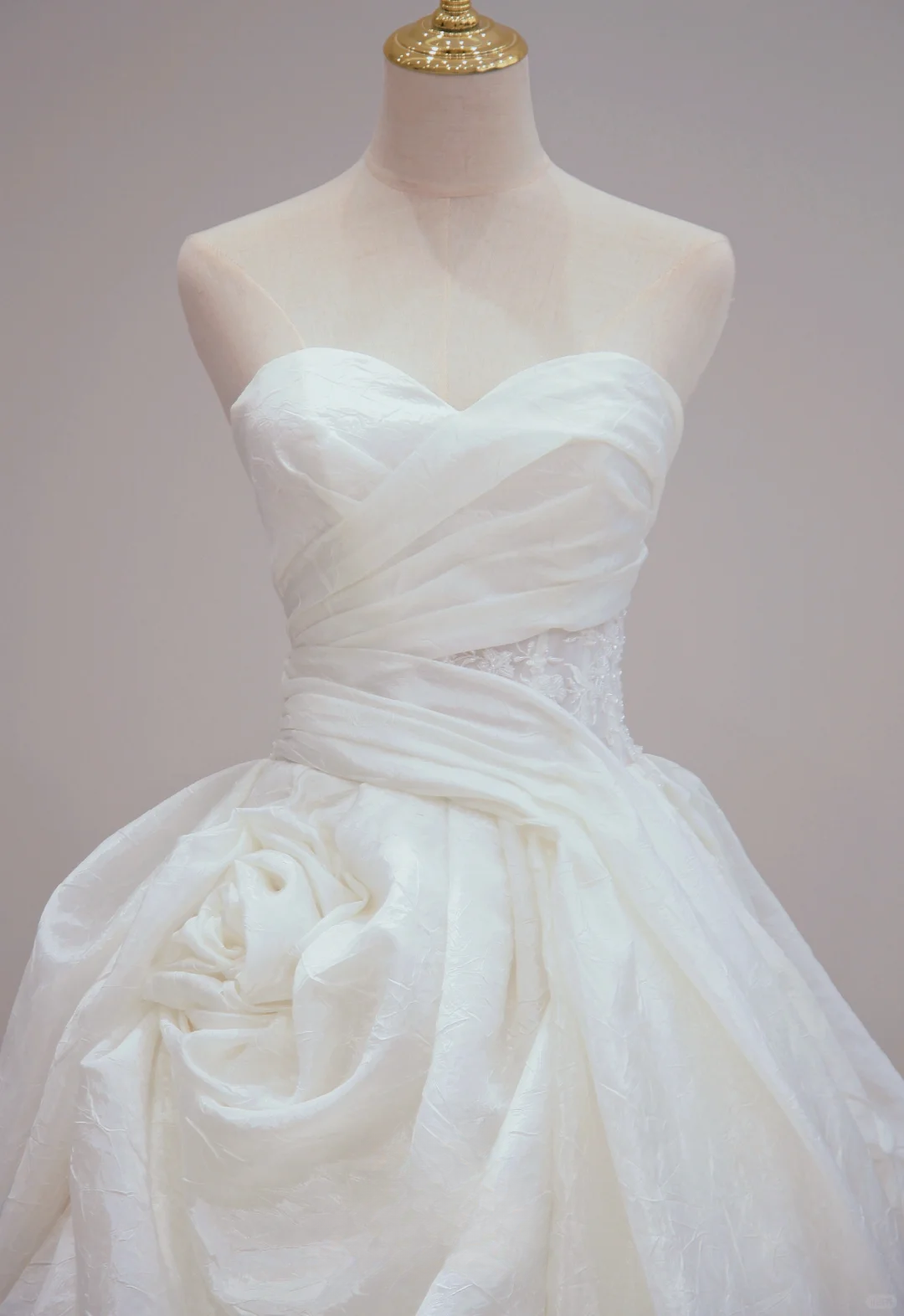 Dreamy A Line Strapless White Satin Pleated Long Wedding Dresses C3829