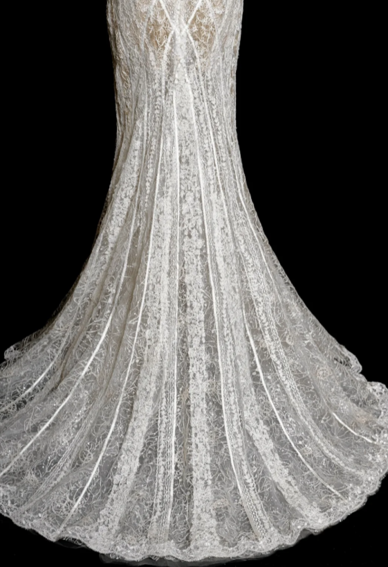 Robe de mariée longue en tulle et dentelle, style sirène, épaules dénudées, unique, C3845