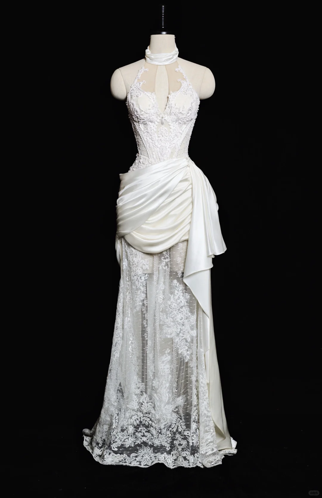 Robe de mariée longue plissée en satin et dentelle, style sirène, vintage, dos nu, C3846