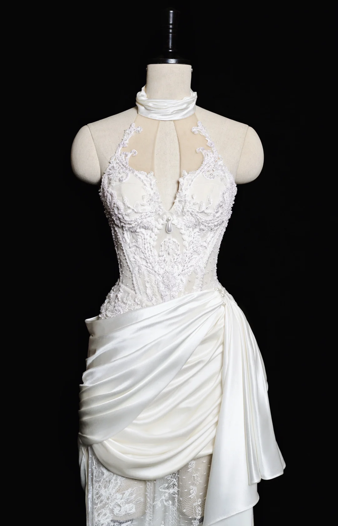 Robe de mariée longue plissée en satin et dentelle, style sirène, vintage, dos nu, C3846