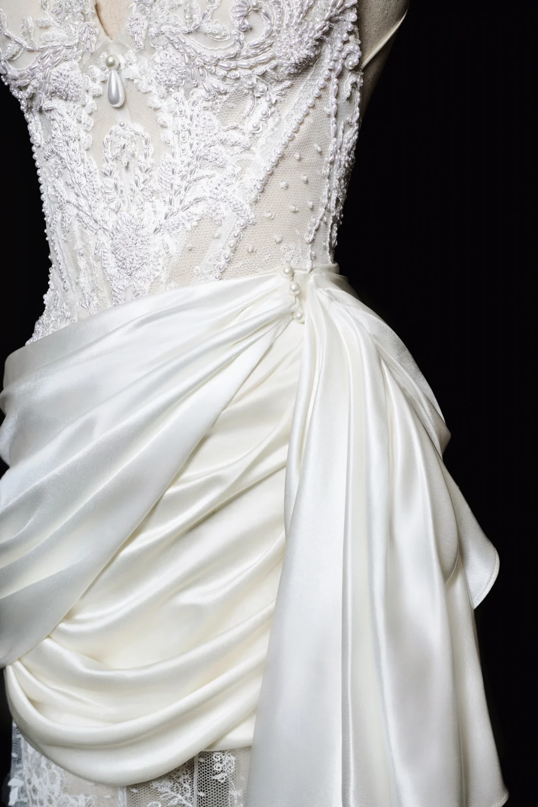 Robe de mariée longue plissée en satin et dentelle, style sirène, vintage, dos nu, C3846