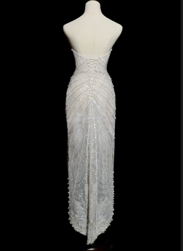 Robe de mariée sirène longue bustier en tulle et perles, effet rêveur, C3848