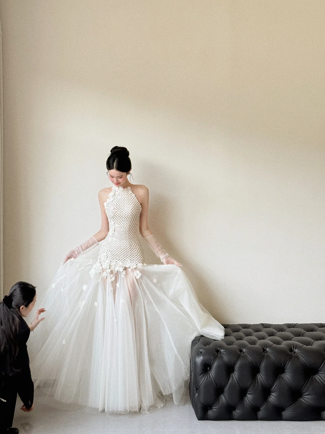 Classy Elegant Mermaid Halter Tulle With Gloves Long Wedding Dresses C3856