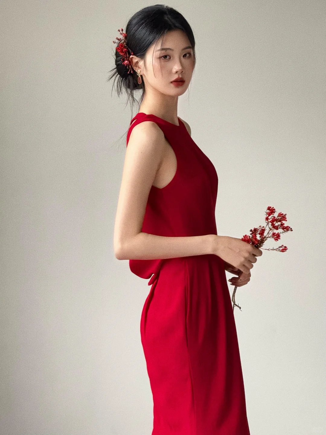 Robe de demoiselle d'honneur longue en satin rouge, style sirène, dos nu, C3865
