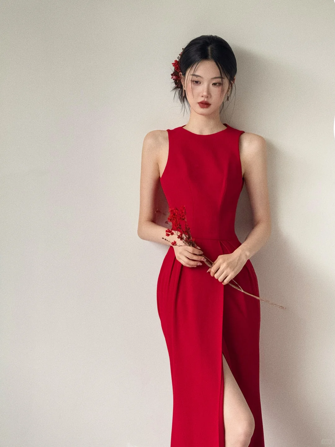 Robe de demoiselle d'honneur longue en satin rouge, style sirène, dos nu, C3865