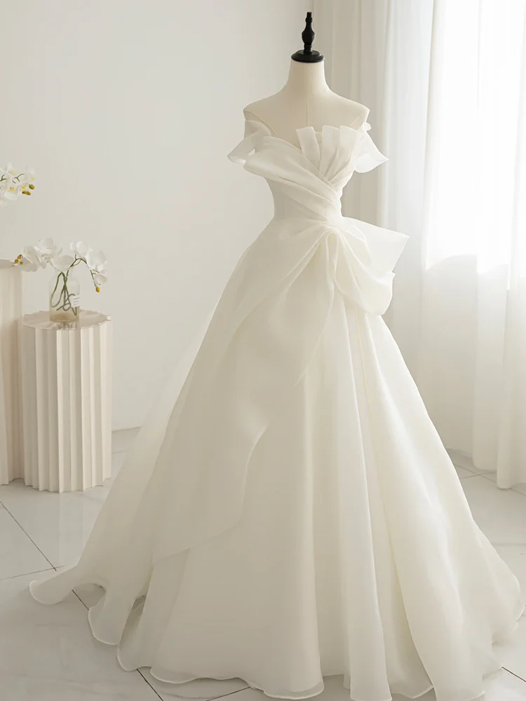 Summer Simple A Line Strapless Satin Long Wedding Dresses C3867