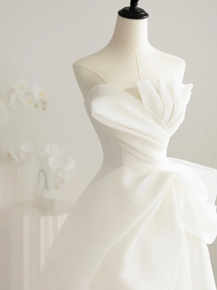 Summer Simple A Line Strapless Satin Long Wedding Dresses C3867