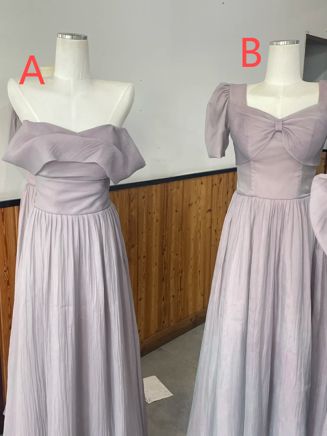 Robe de demoiselle d'honneur longue en mousseline de soie lilas, coupe trapèze, unique, C3887