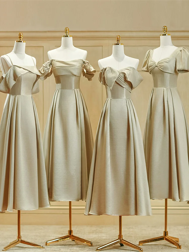 Robe de demoiselle d'honneur longue en satin, élégante et simple, coupe trapèze, C3889