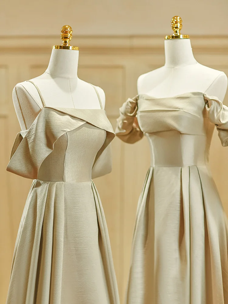 Robe de demoiselle d'honneur longue en satin, élégante et simple, coupe trapèze, C3889