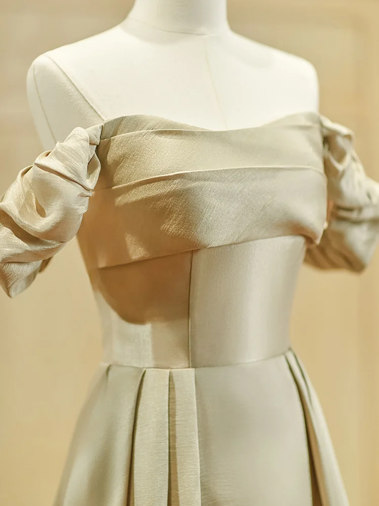Robe de demoiselle d'honneur longue en satin, élégante et simple, coupe trapèze, C3889