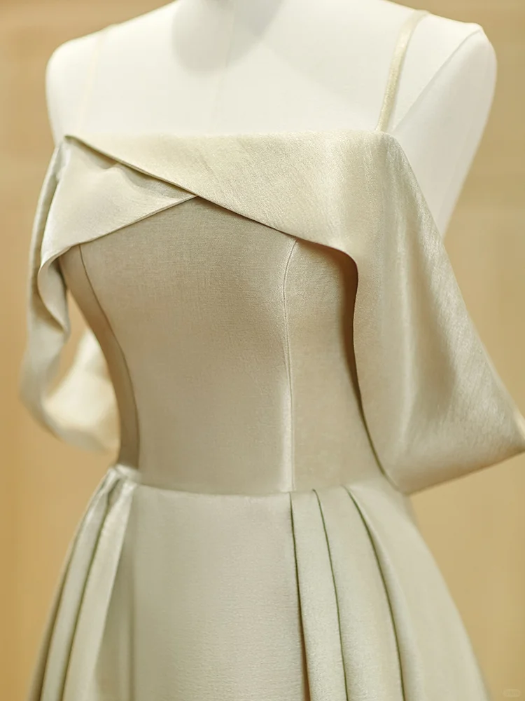 Robe de demoiselle d'honneur longue en satin, élégante et simple, coupe trapèze, C3889
