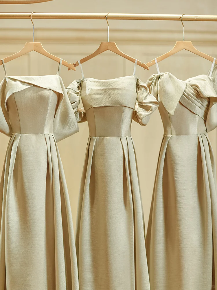 Robe de demoiselle d'honneur longue en satin, élégante et simple, coupe trapèze, C3889
