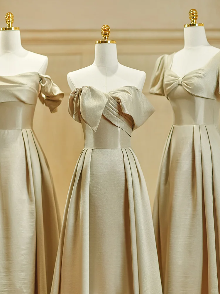 Robe de demoiselle d'honneur longue en satin, élégante et simple, coupe trapèze, C3889