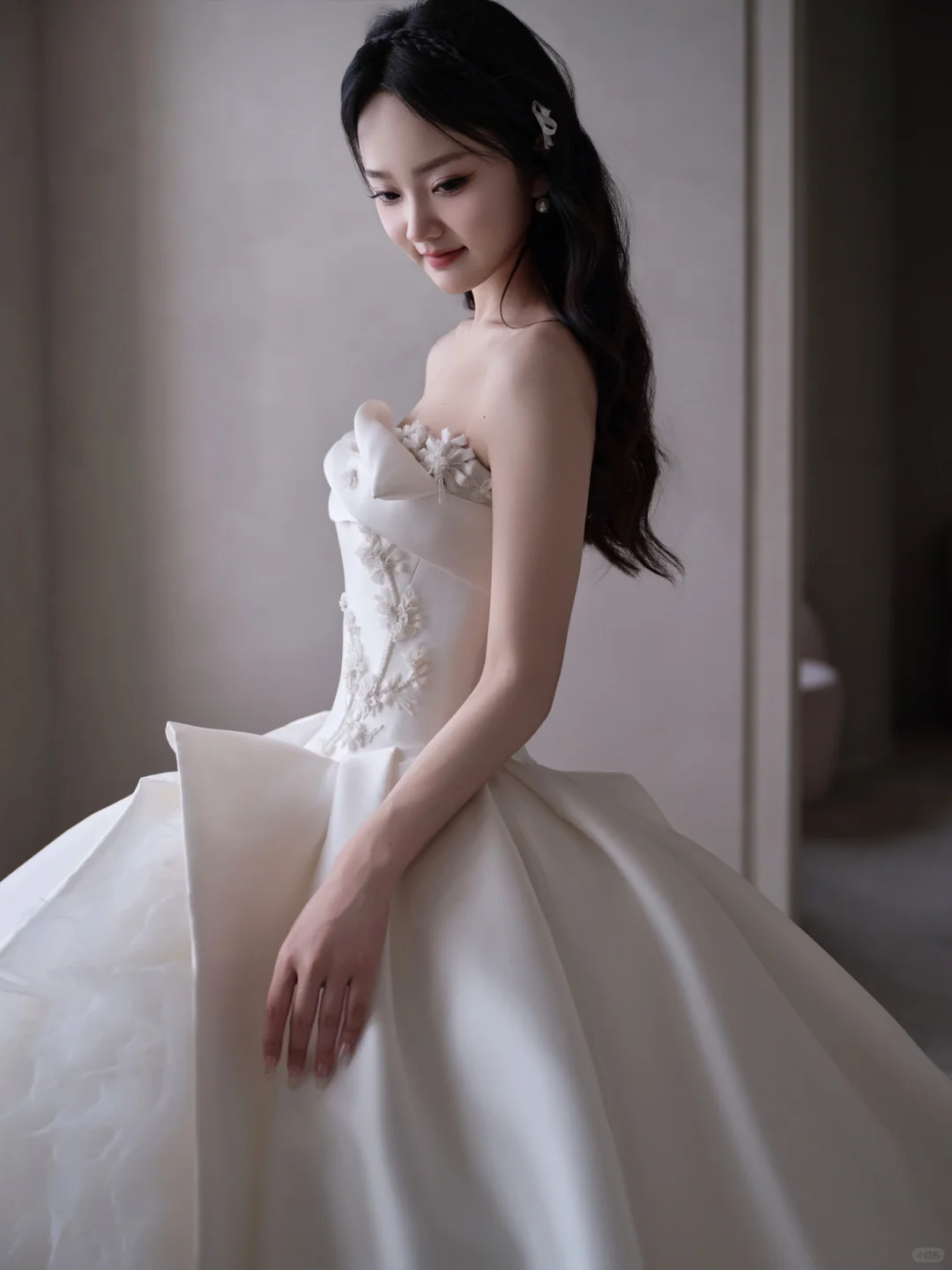Robe de mariée longue en satin et tulle, sans bretelles, style bal intemporel, C3892