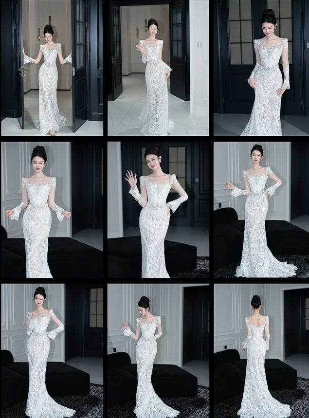 Vintage Mermaid White Lace Long Sleeves Long Wedding Dresses C3893