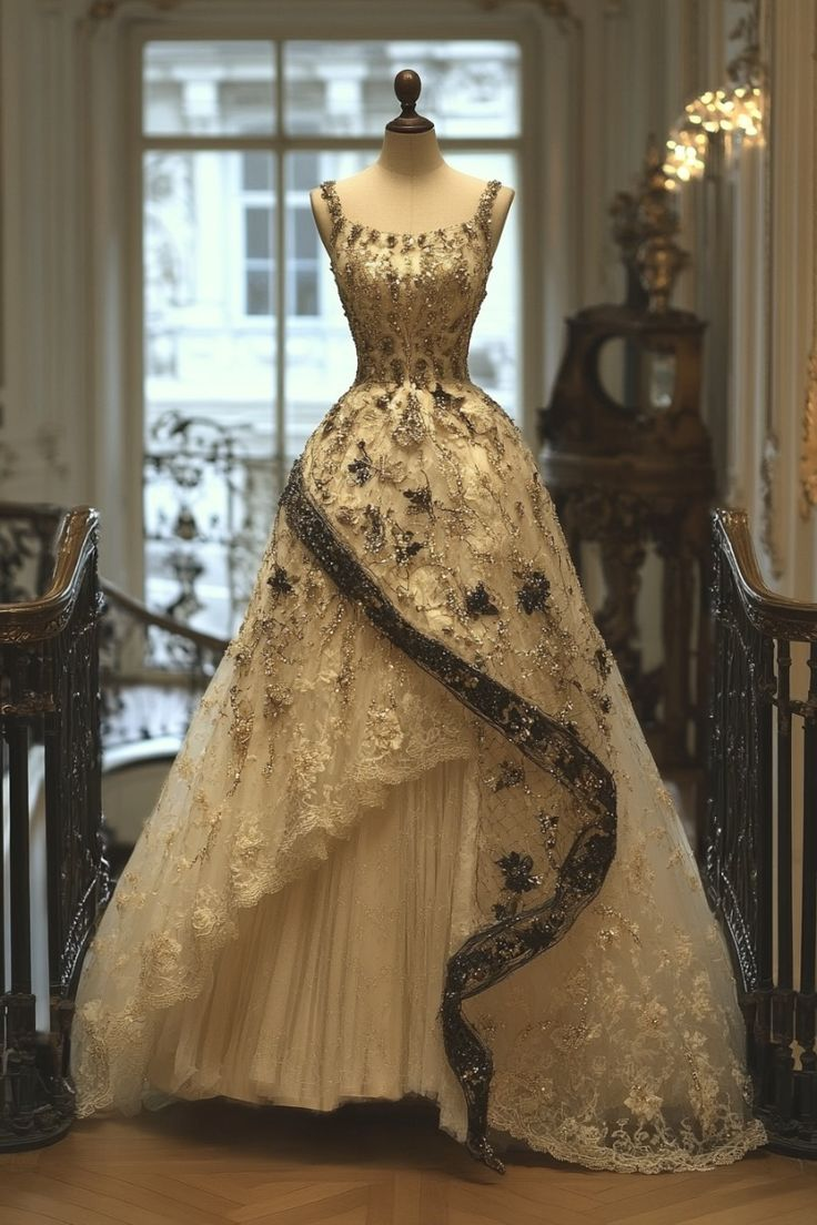 Gorgeous Ball Gown Square Tulle Lace Beaded Long Wedding Dresses C3895