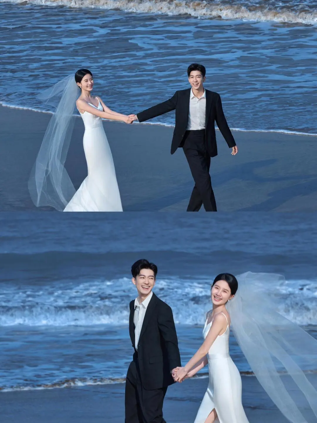 Elegant Simple Mermaid Spaghetti Straps White Satin Slit With Veil Long Wedding Dresses C3910