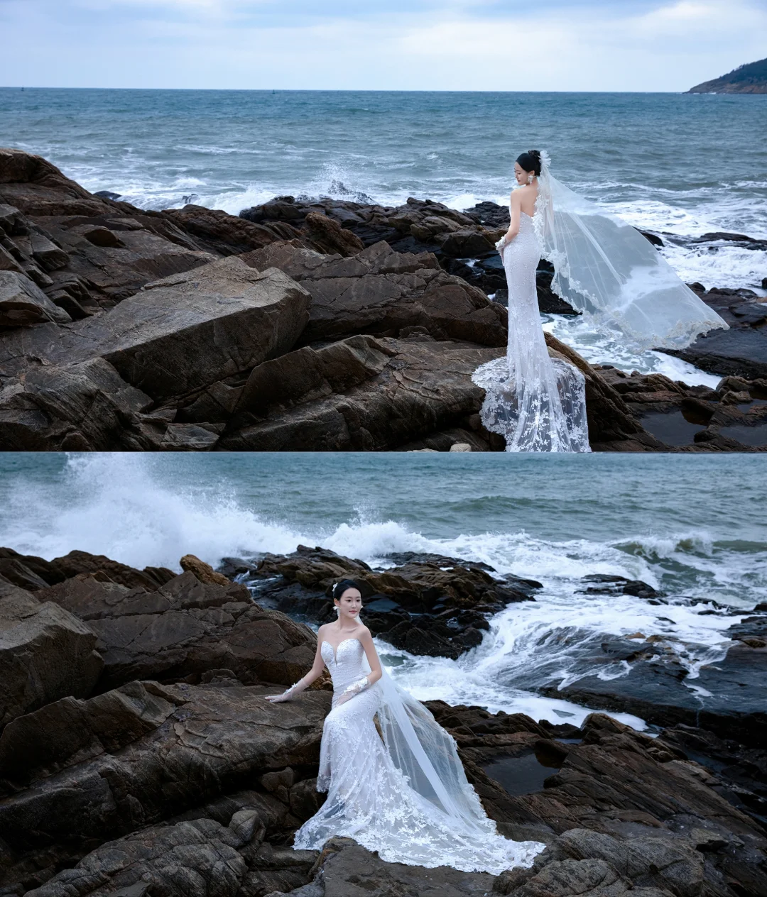 Dreamy Mermaid Sweetheart White Tulle Lace With Veil Long Wedding Dresses C3913