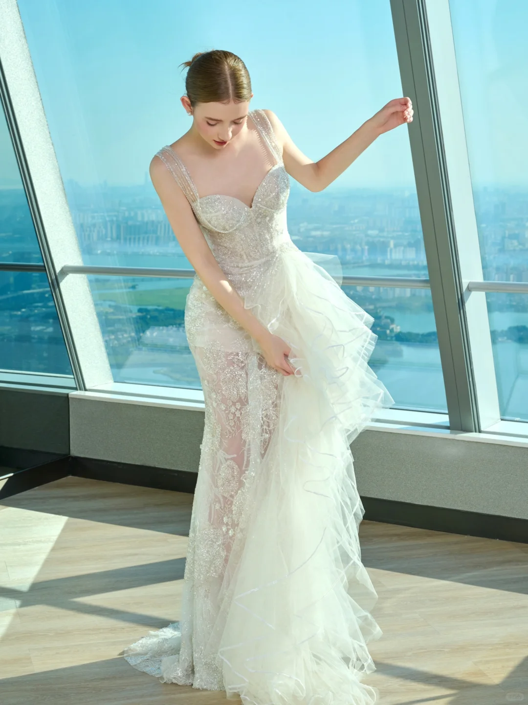 Dreamy Mermaid Sweetheart Lace Tulle Long Wedding Dresses C3945