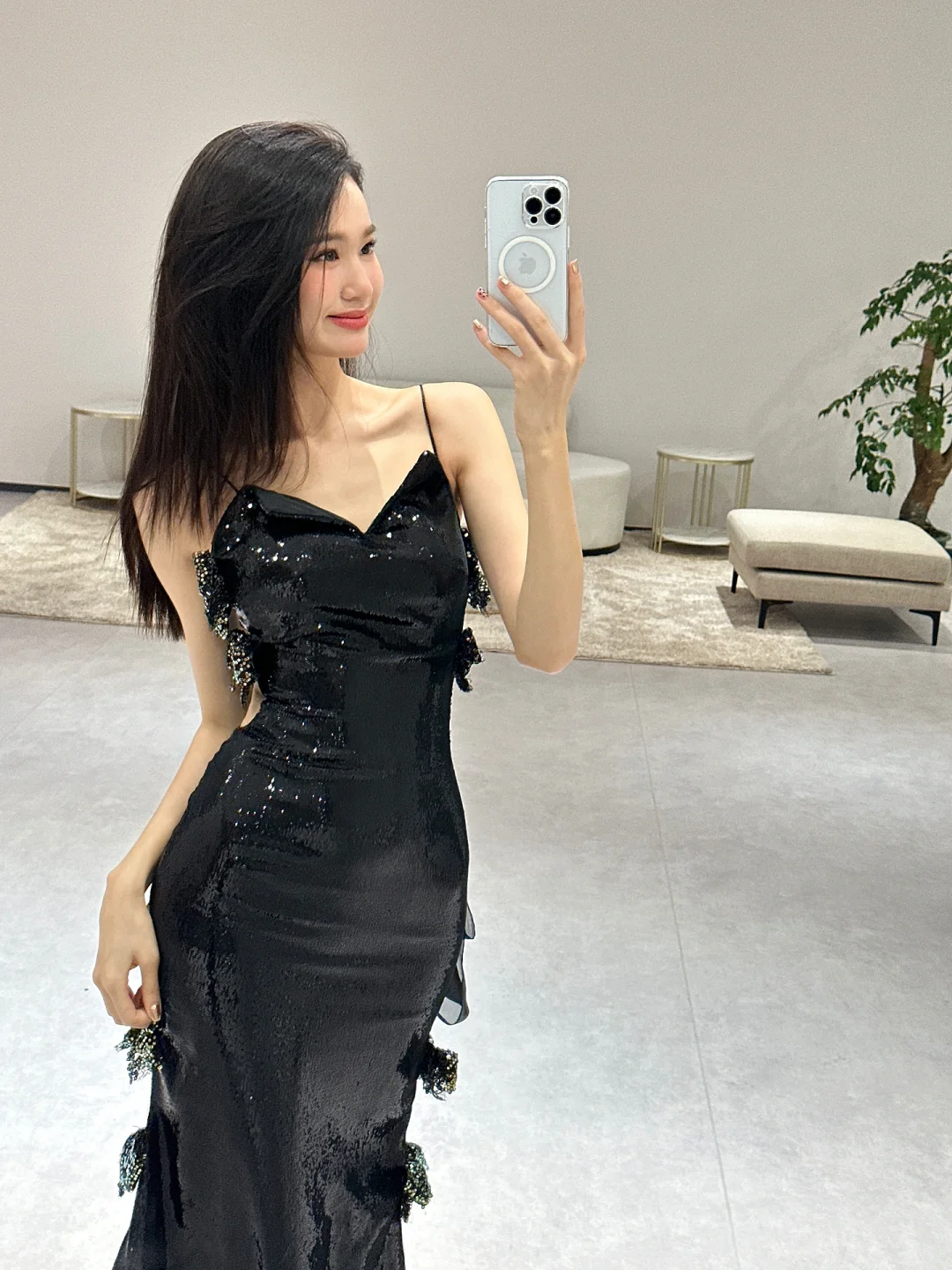 Unique Sexy Mermaid Spaghetti Straps Black Sequin Long Prom Dresses C3971